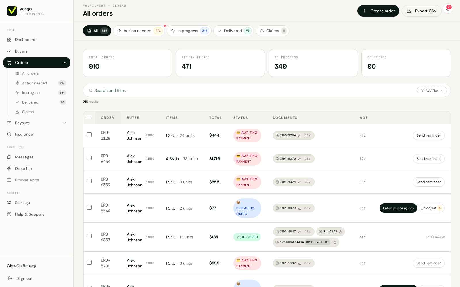 Dropship fulfillment — 380 orders across two retailers