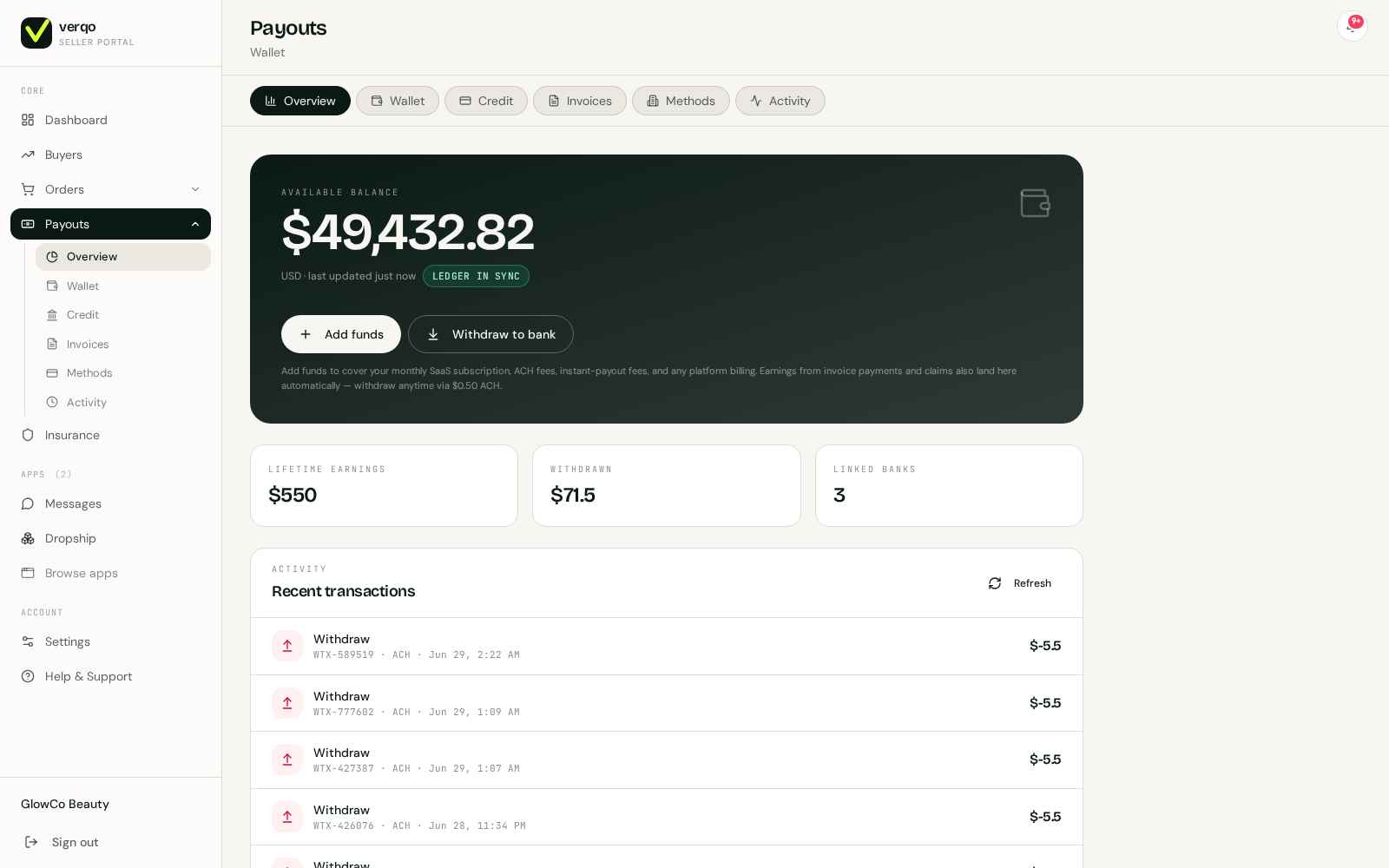 Wallet + revenue share dashboard